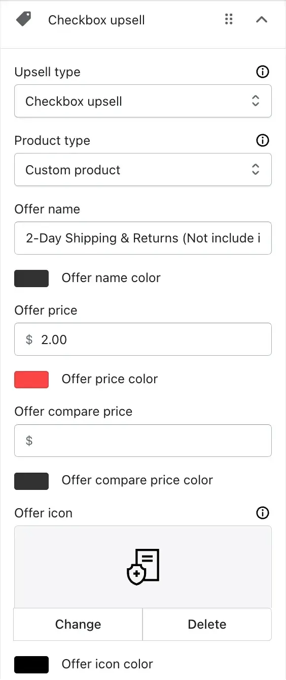 Checkbox upsell setting