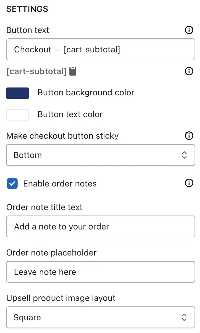 Checkout button setting