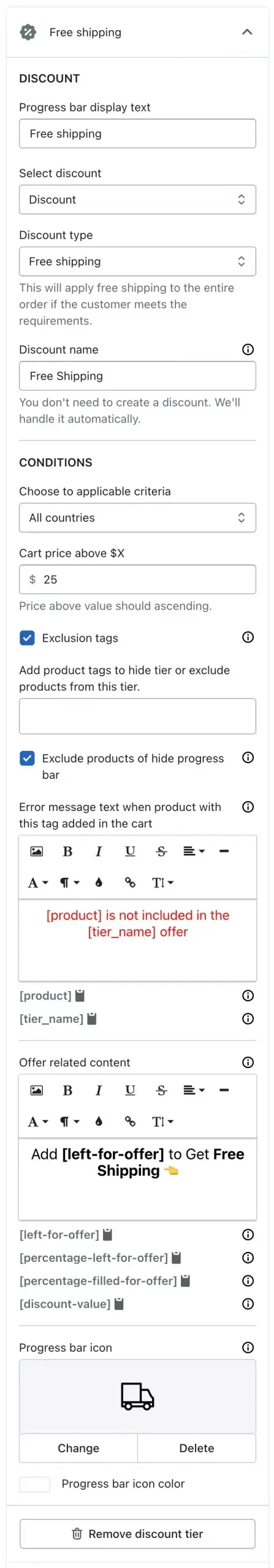 Discount tier options