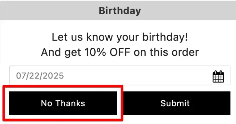 No thanks button result