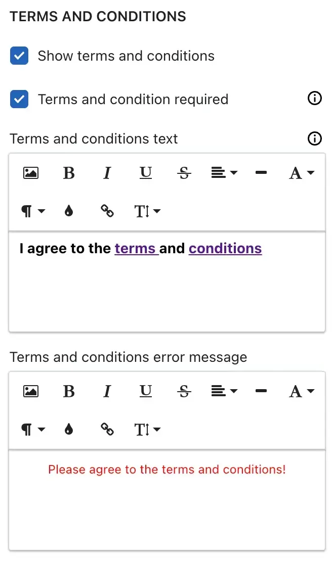 Terms and condition setting - Checkout button