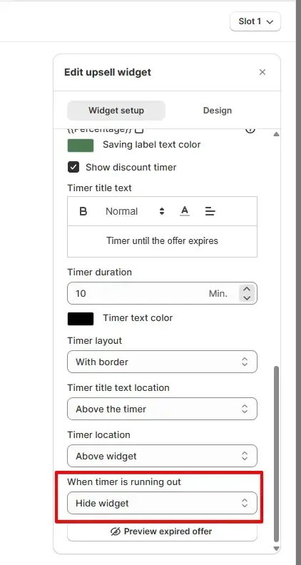 Timer expiry settings in SellMore